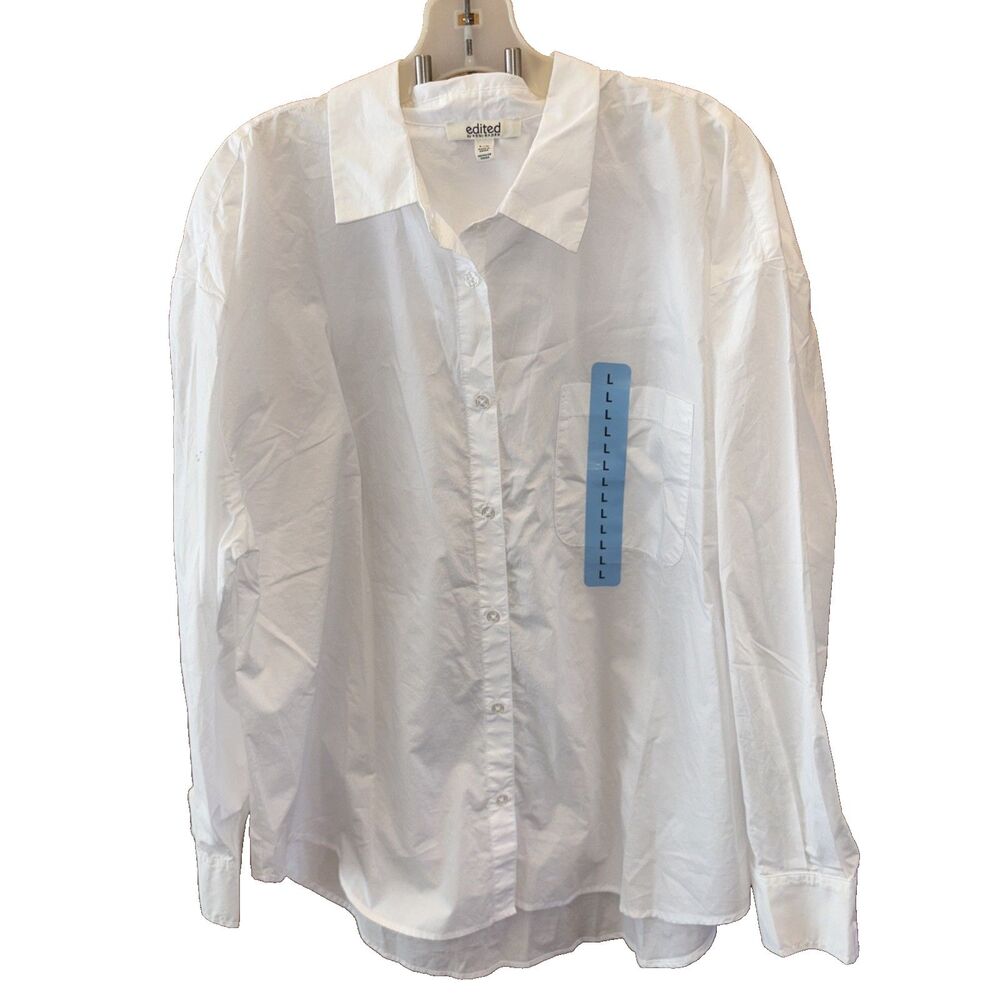 edited remi bader white L shirt button up long sleeve Women Cotton New Collared